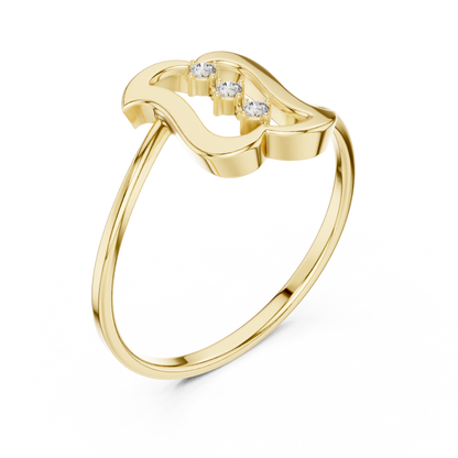 0.03 Carat Diamond Three Stone Vertical Open Frame Ring | Yellow Gold