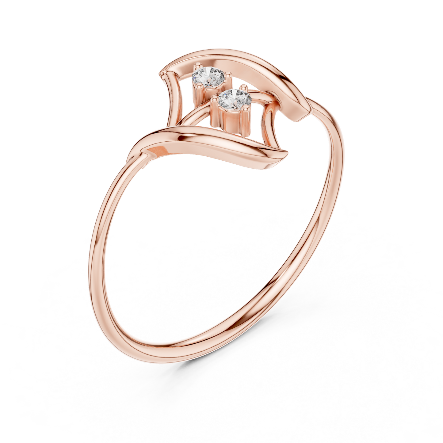 0.04 Carat Diamond Two Stone Vertical Open Frame Ring | Yellow Gold