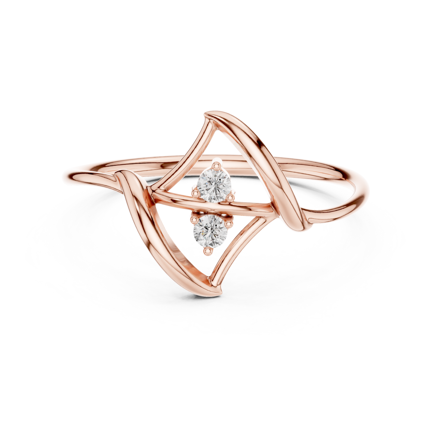 0.04 Carat Diamond Two Stone Vertical Open Frame Ring | Yellow Gold