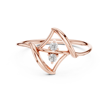 0.04 Carat Diamond Two Stone Vertical Open Frame Ring | Yellow Gold