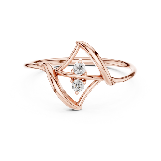 0.04 Carat Diamond Two Stone Vertical Open Frame Ring | Yellow Gold