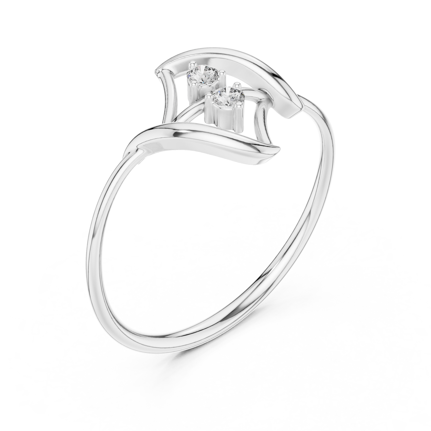 0.04 Carat Diamond Two Stone Vertical Open Frame Ring | Yellow Gold