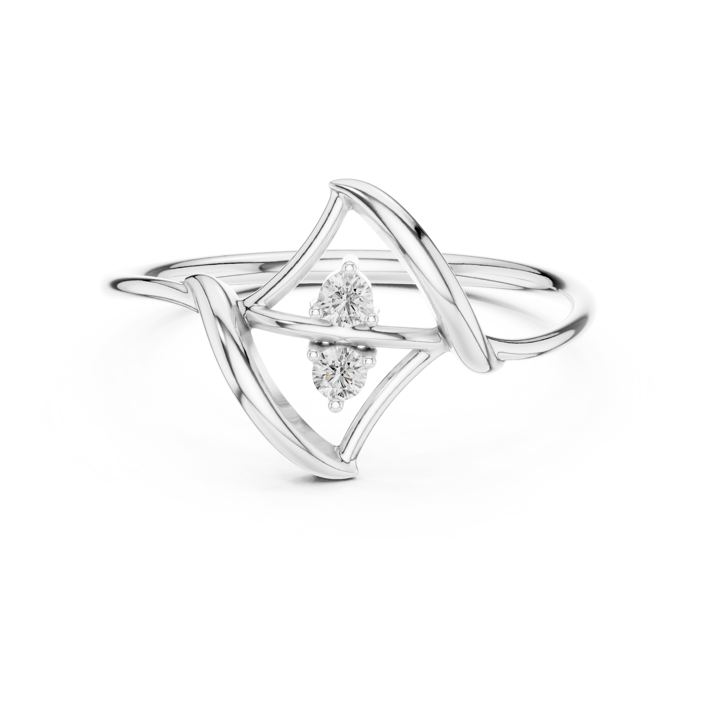 0.04 Carat Diamond Two Stone Vertical Open Frame Ring | Yellow Gold