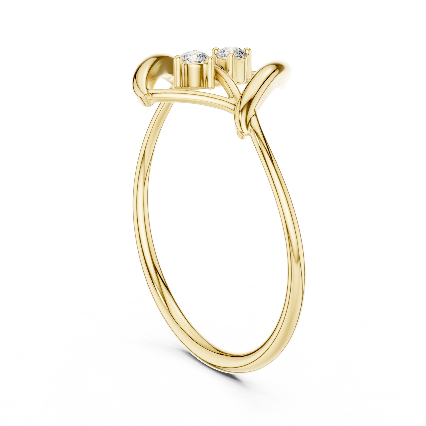 0.04 Carat Diamond Two Stone Vertical Open Frame Ring | Yellow Gold