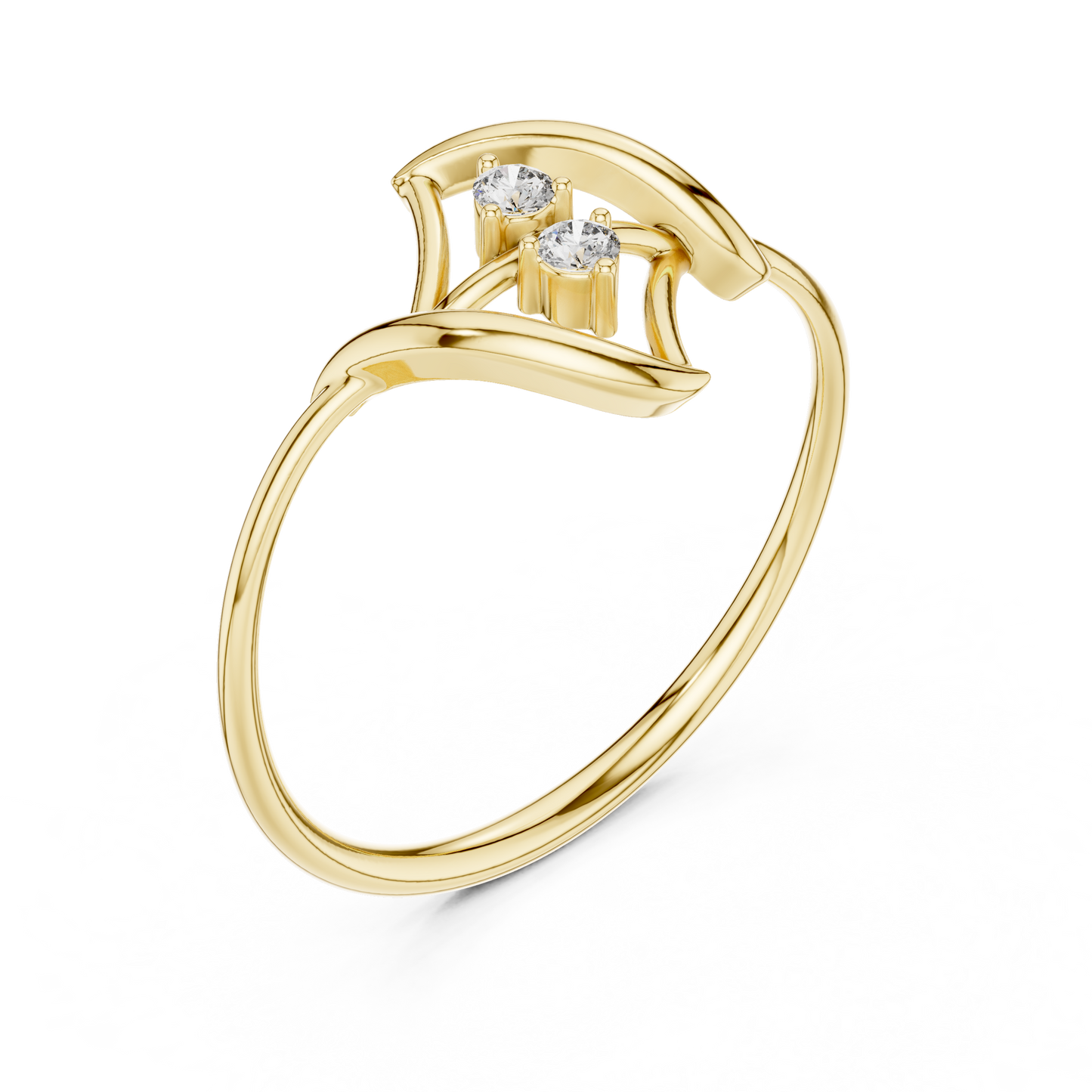 0.04 Carat Diamond Two Stone Vertical Open Frame Ring | Yellow Gold