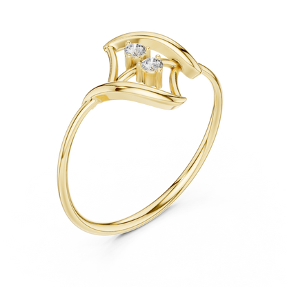 0.04 Carat Diamond Two Stone Vertical Open Frame Ring | Yellow Gold