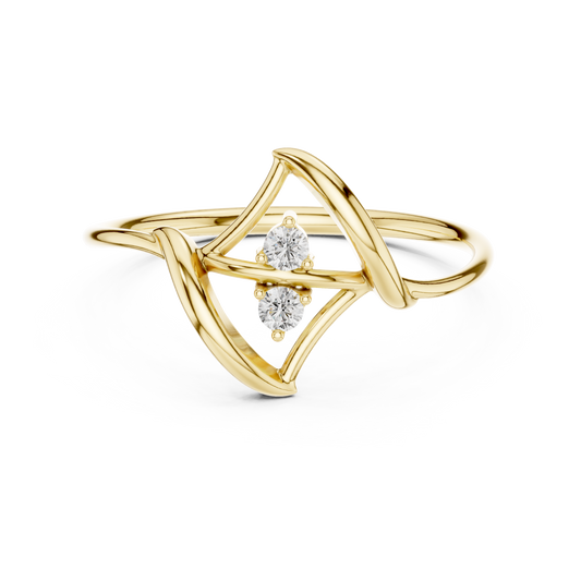 0.04 Carat Diamond Two Stone Vertical Open Frame Ring | Yellow Gold