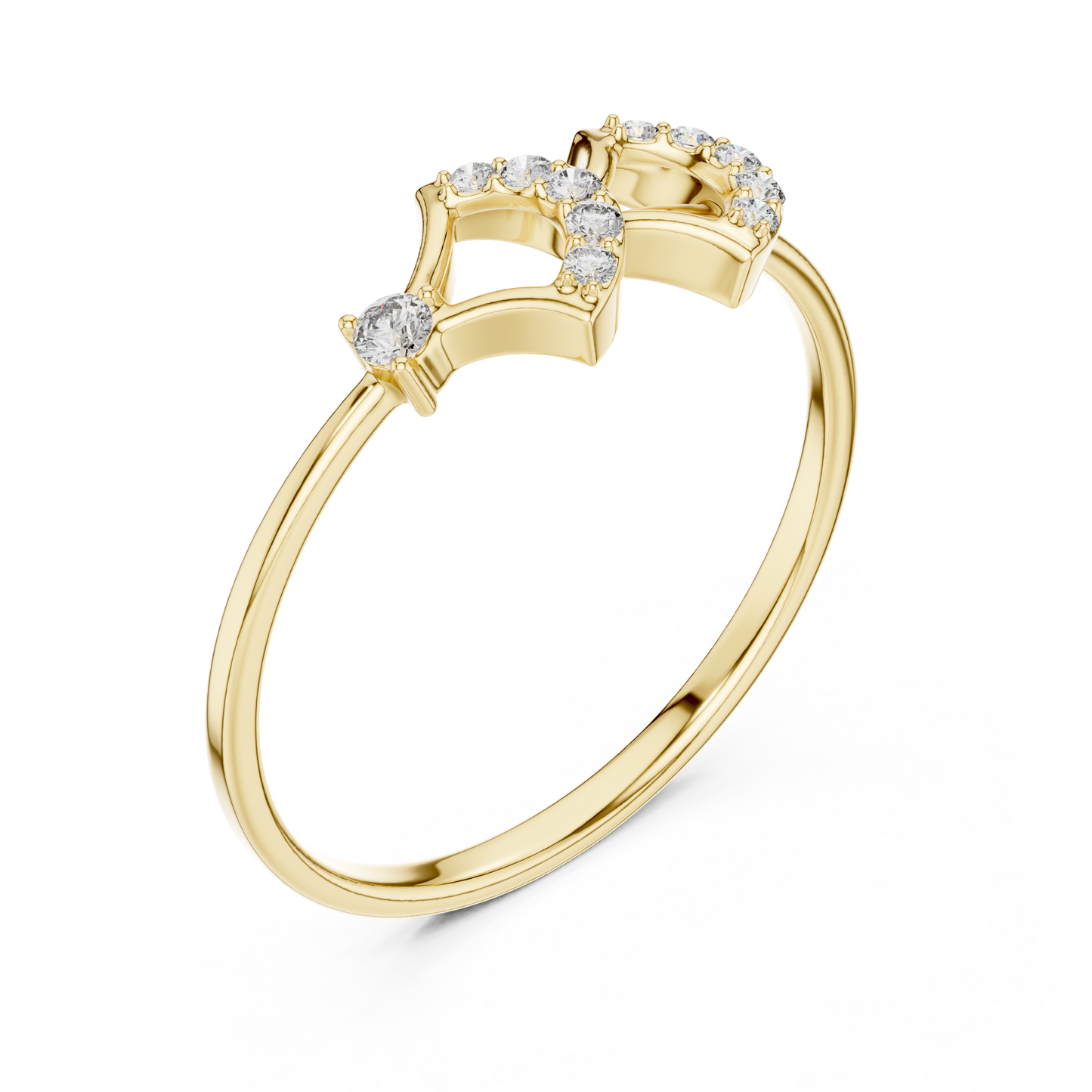 0.08 Carat Diamond Double Geometric Shield Ring | Yellow Gold