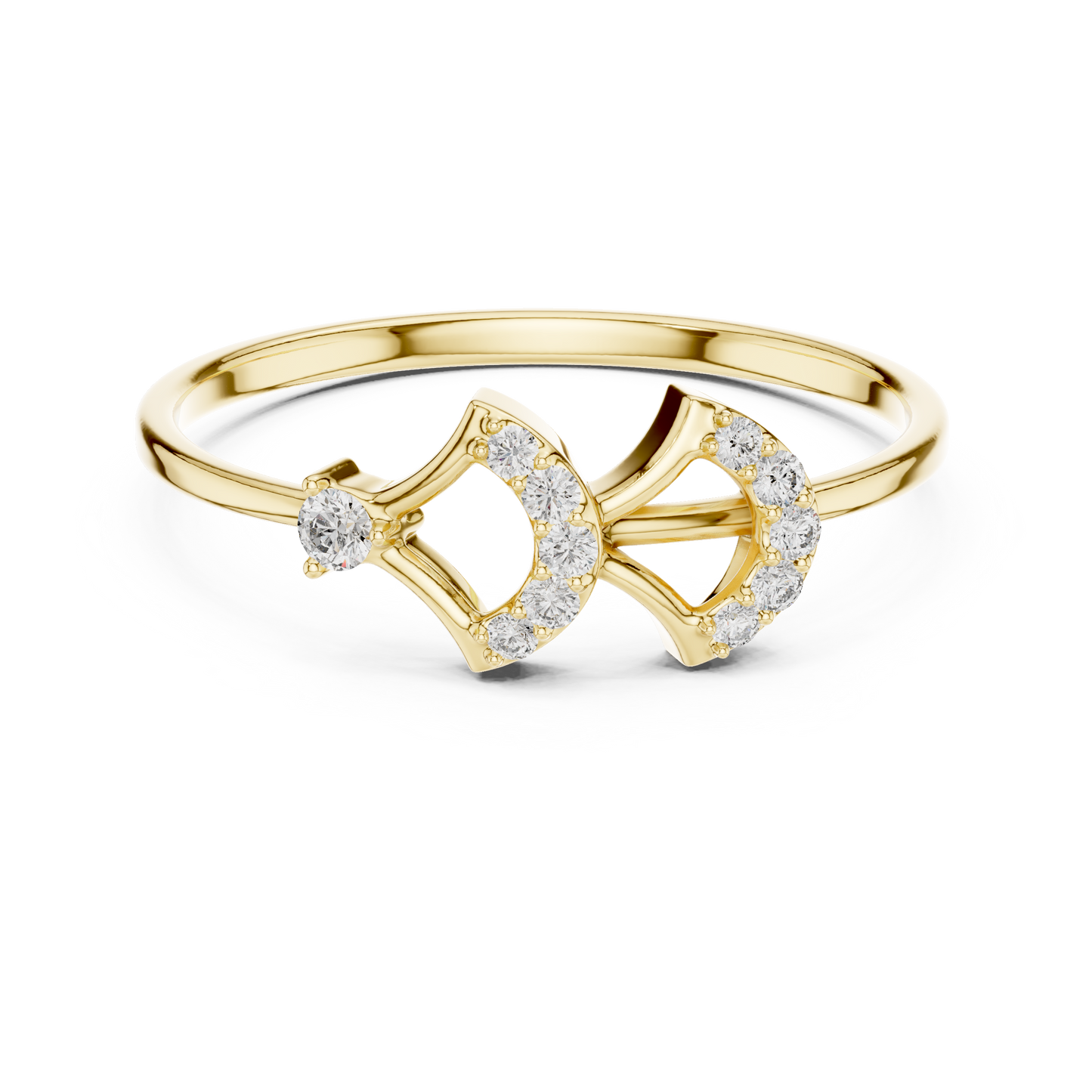 0.08 Carat Diamond Double Geometric Shield Ring | Yellow Gold