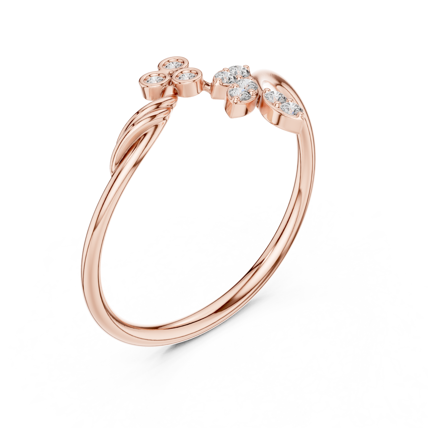 0.09 Carat Diamond Vine & Leaf Open Bypass Ring | Yellow Gold