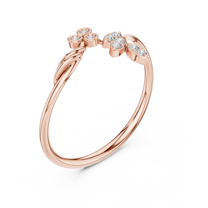 0.09 Carat Diamond Vine & Leaf Open Bypass Ring | Yellow Gold