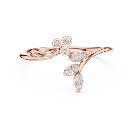 0.09 Carat Diamond Vine & Leaf Open Bypass Ring | Yellow Gold