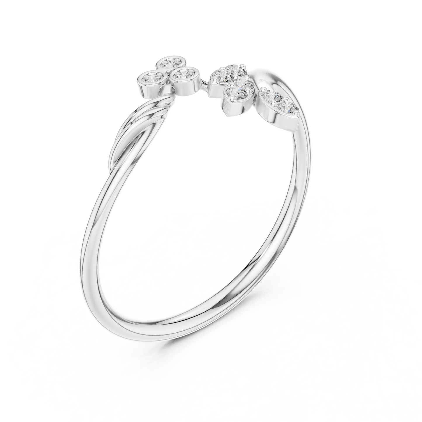 0.09 Carat Diamond Vine & Leaf Open Bypass Ring | Yellow Gold