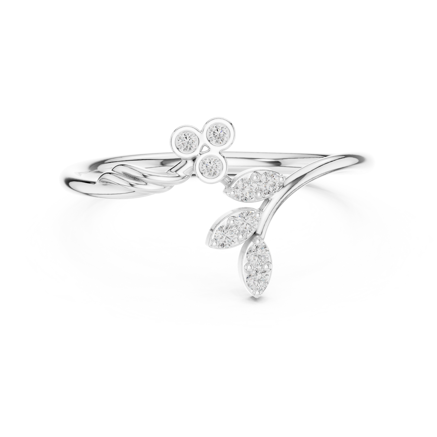 0.09 Carat Diamond Vine & Leaf Open Bypass Ring | Yellow Gold