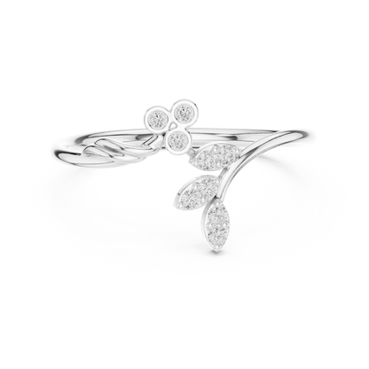 0.09 Carat Diamond Vine & Leaf Open Bypass Ring | Yellow Gold