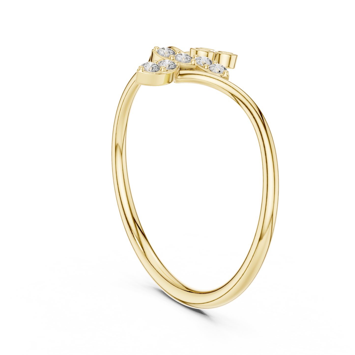 0.09 Carat Diamond Vine & Leaf Open Bypass Ring | Yellow Gold