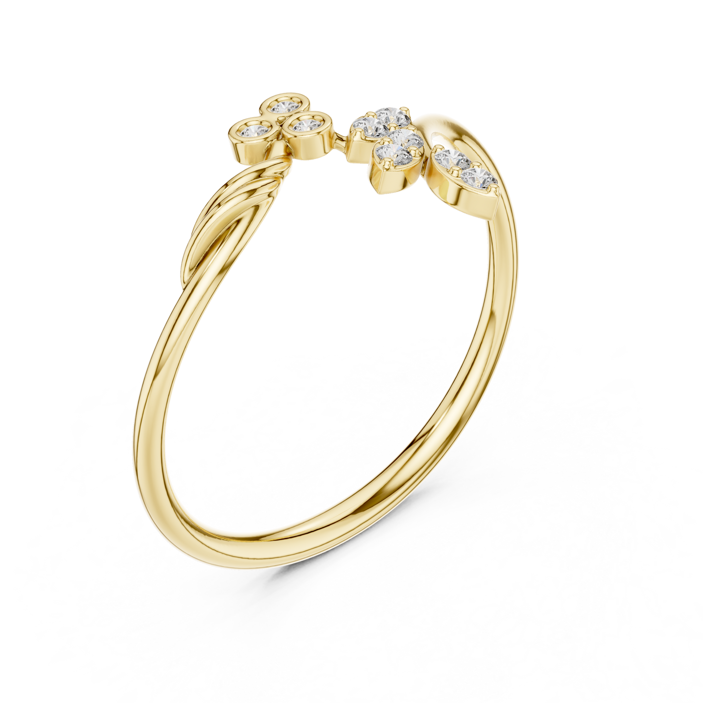 0.09 Carat Diamond Vine & Leaf Open Bypass Ring | Yellow Gold