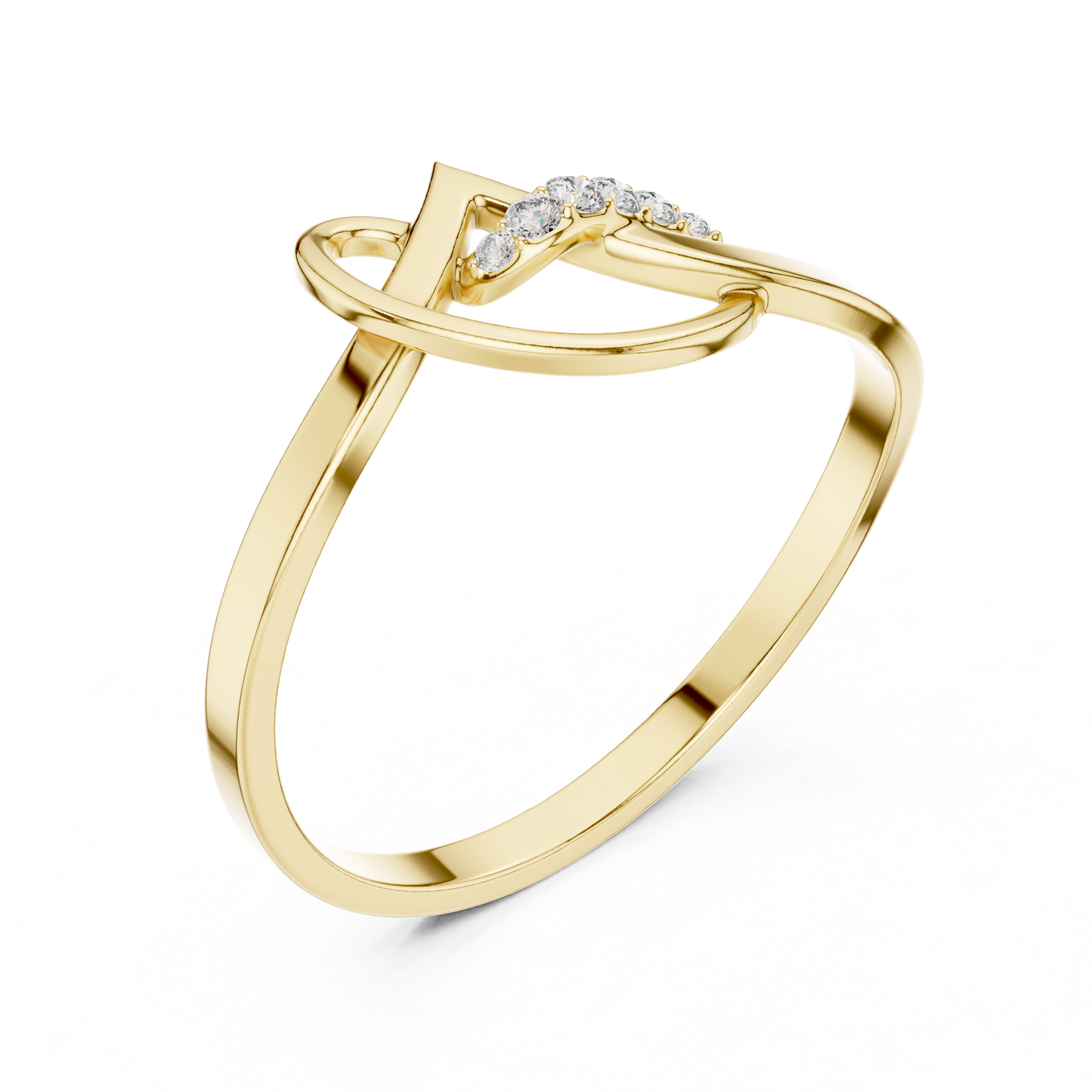 0.04 Carat Diamond Abstract Script Swirl Ring | Yellow Gold
