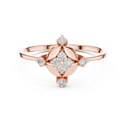 0.11 Carat Diamond Compass Starburst Medallion Ring | Yellow Gold