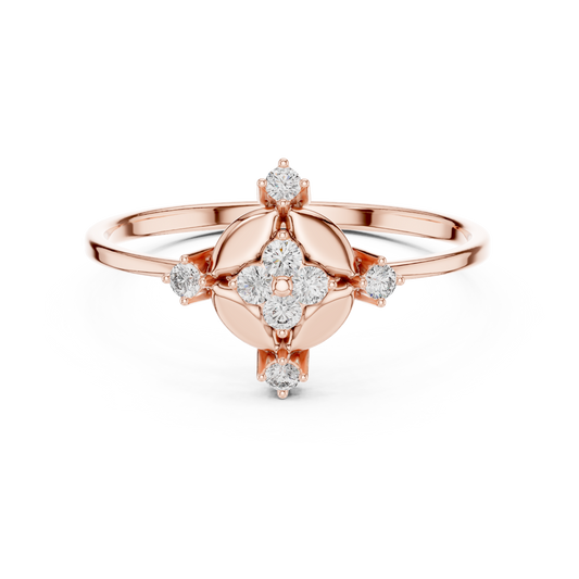 0.11 Carat Diamond Compass Starburst Medallion Ring | Yellow Gold