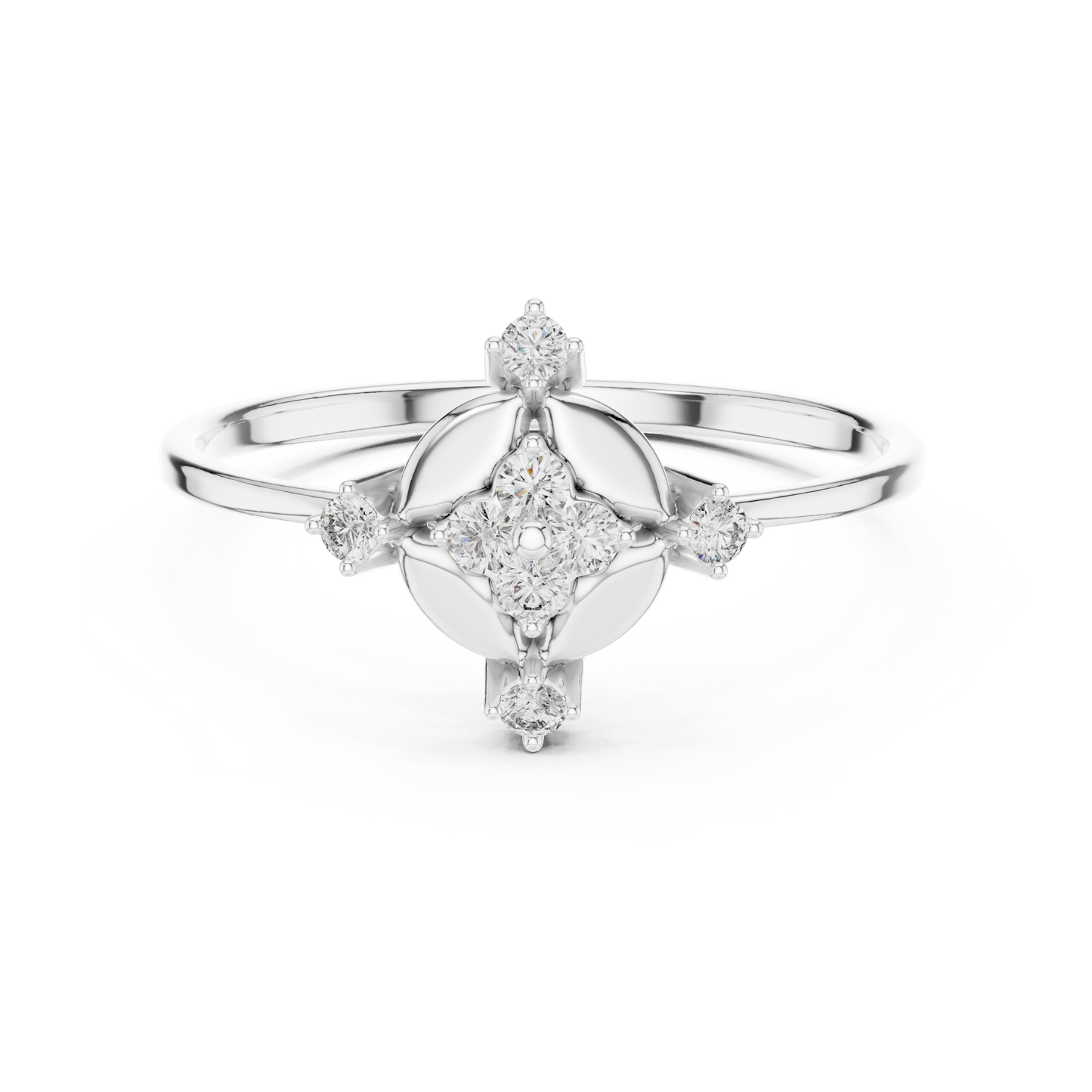 0.11 Carat Diamond Compass Starburst Medallion Ring | Yellow Gold