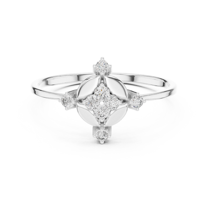 0.11 Carat Diamond Compass Starburst Medallion Ring | Yellow Gold