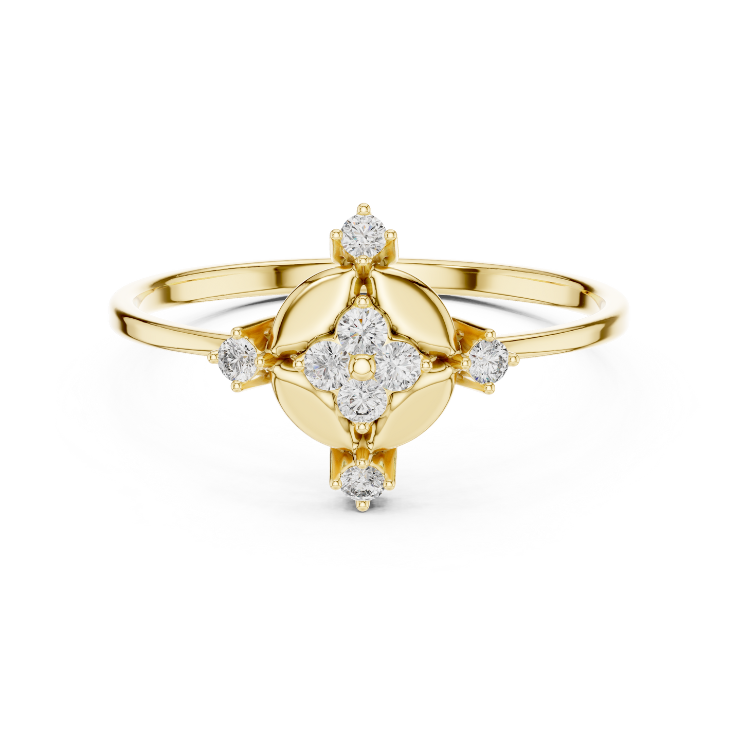 0.11 Carat Diamond Compass Starburst Medallion Ring | Yellow Gold