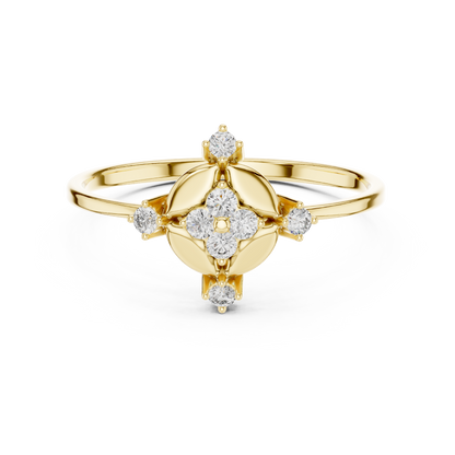 0.11 Carat Diamond Compass Starburst Medallion Ring | Yellow Gold