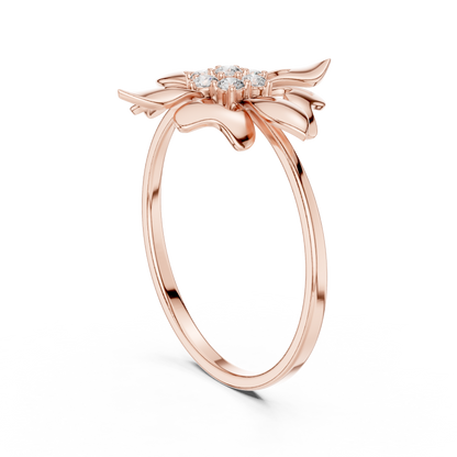 0.11 Carat Diamond Royal Blossom Crest Shield Ring | Yellow Gold
