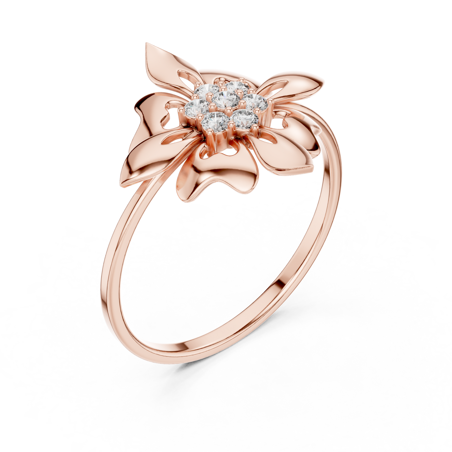 0.11 Carat Diamond Royal Blossom Crest Shield Ring | Yellow Gold