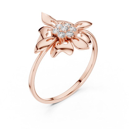 0.11 Carat Diamond Royal Blossom Crest Shield Ring | Yellow Gold
