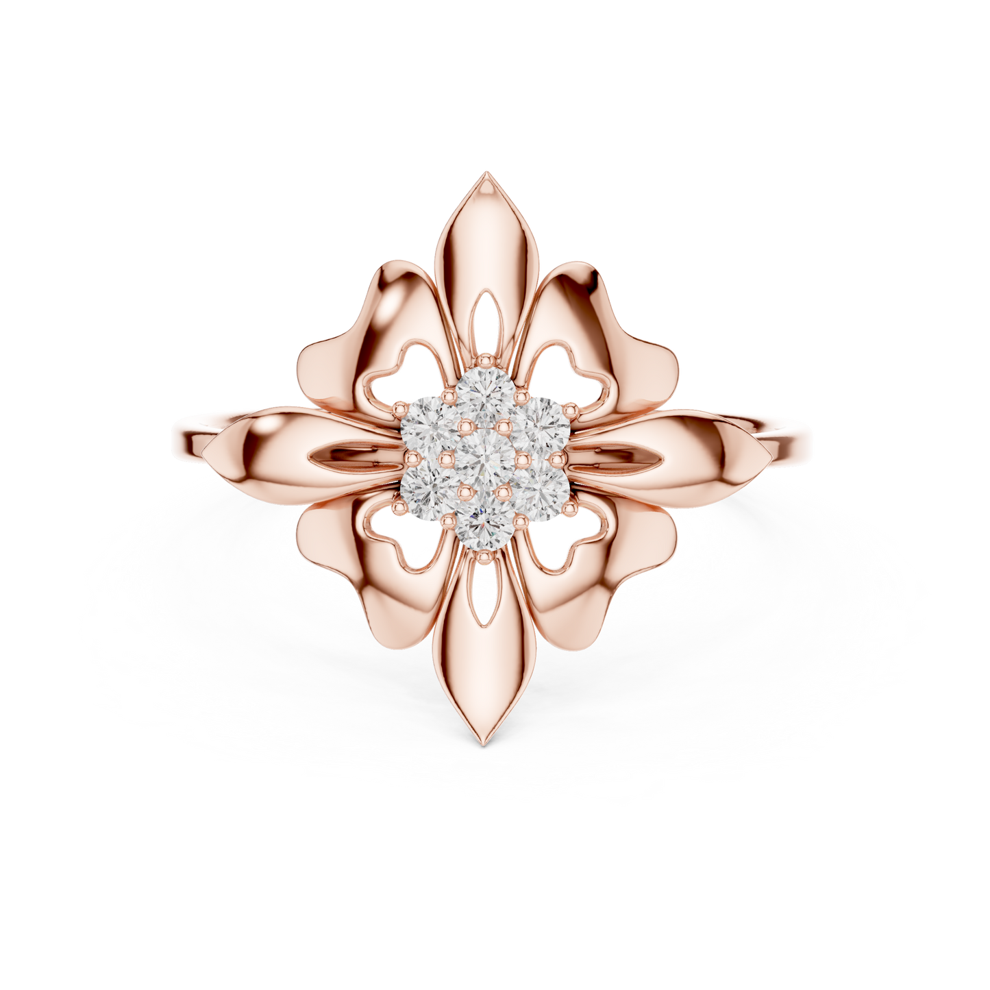 0.11 Carat Diamond Royal Blossom Crest Shield Ring | Yellow Gold