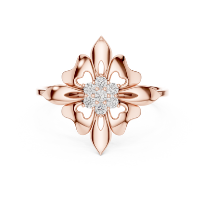 0.11 Carat Diamond Royal Blossom Crest Shield Ring | Yellow Gold