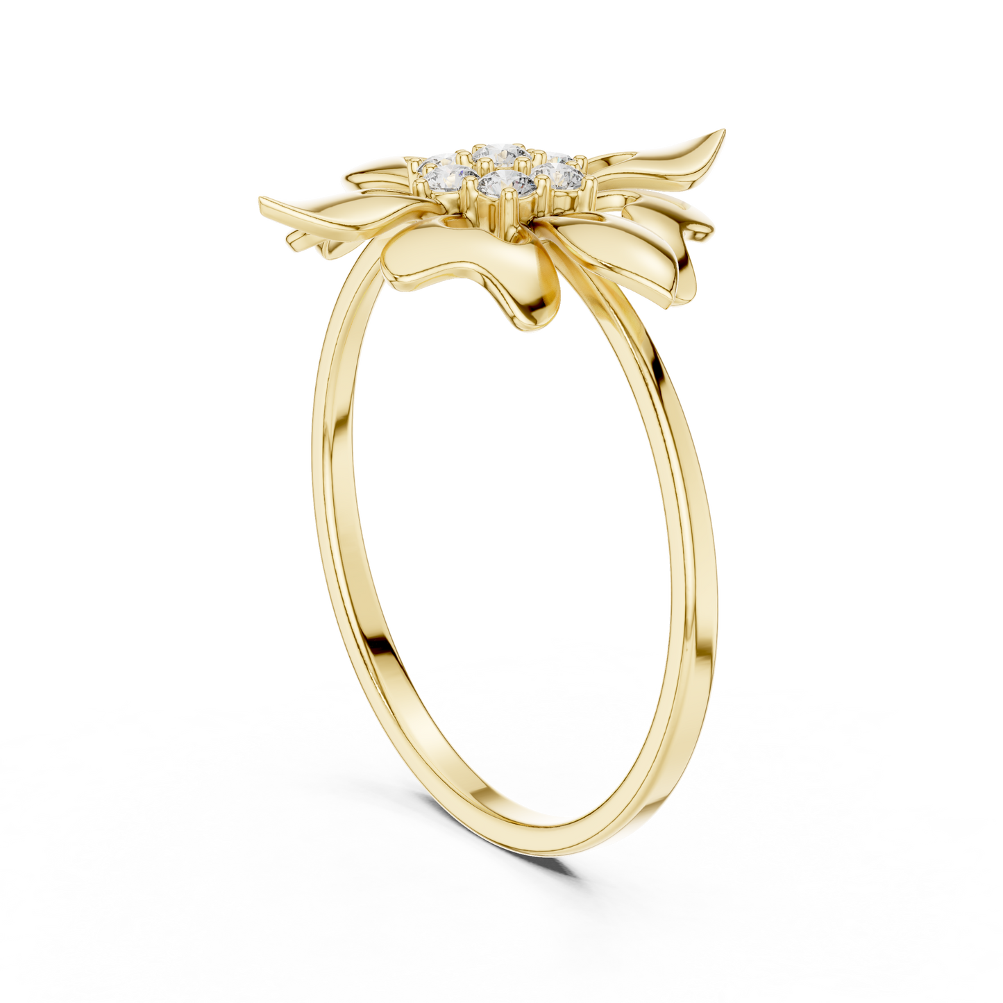 0.11 Carat Diamond Royal Blossom Crest Shield Ring | Yellow Gold