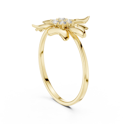 0.11 Carat Diamond Royal Blossom Crest Shield Ring | Yellow Gold