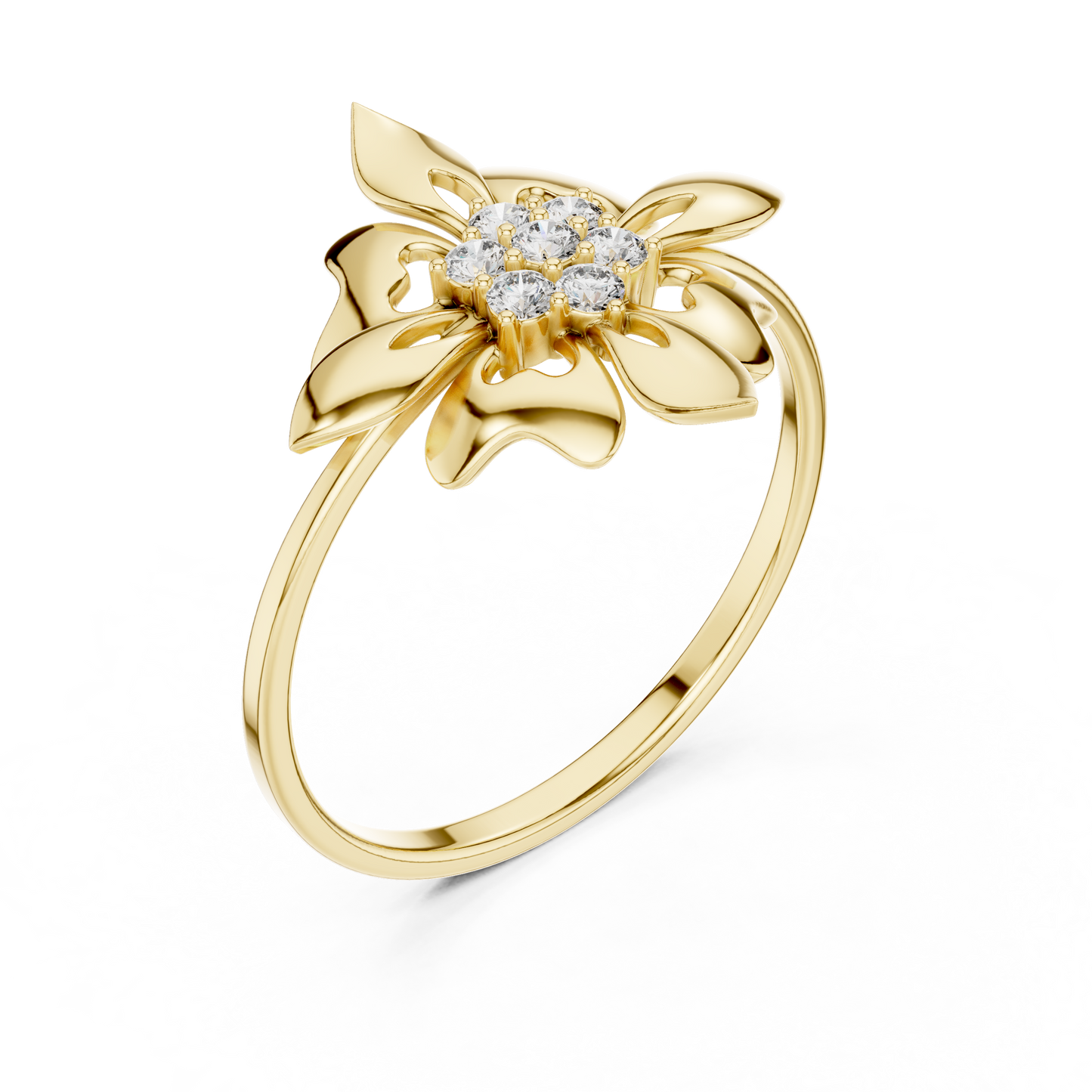 0.11 Carat Diamond Royal Blossom Crest Shield Ring | Yellow Gold