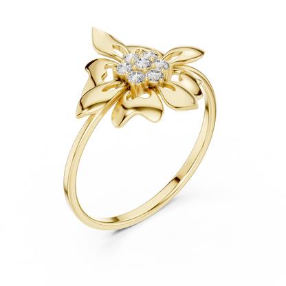 0.11 Carat Diamond Royal Blossom Crest Shield Ring | Yellow Gold