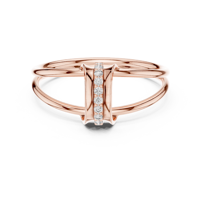 0.06 Carat Diamond Vertical Bar Split Shank Ring | Yellow Gold