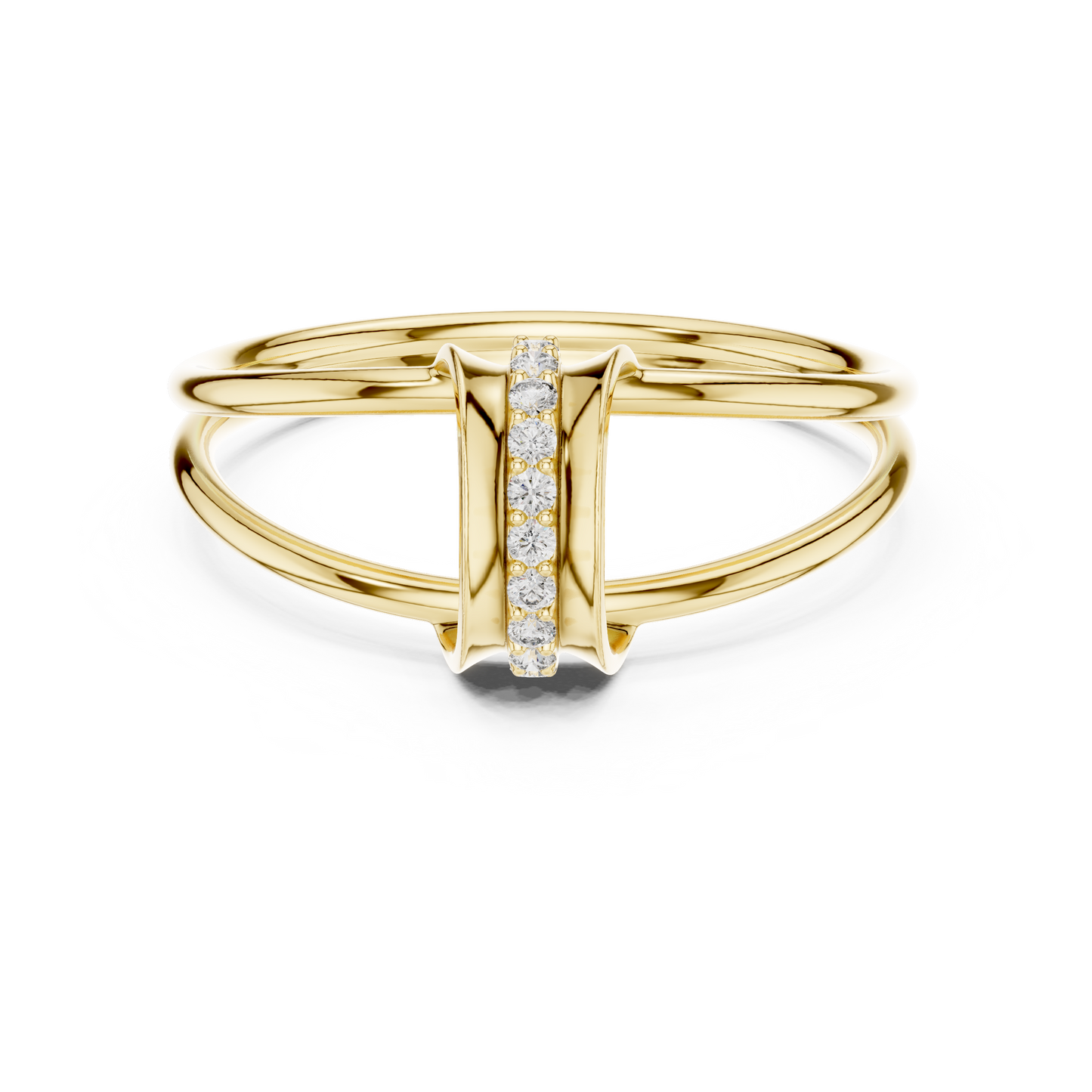 0.06 Carat Diamond Vertical Bar Split Shank Ring | Yellow Gold