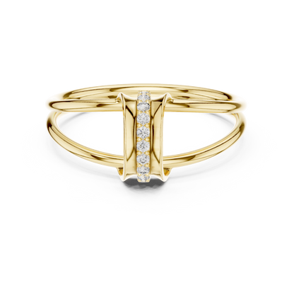 0.06 Carat Diamond Vertical Bar Split Shank Ring | Yellow Gold