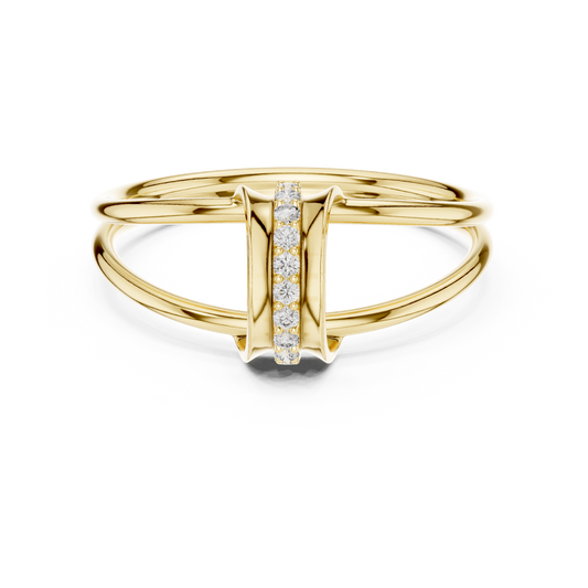 0.06 Carat Diamond Vertical Bar Split Shank Ring | Yellow Gold