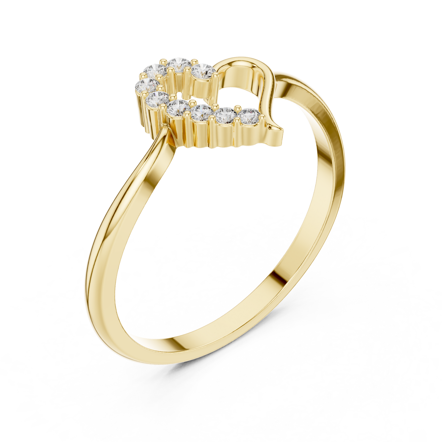 0.10 Carat Diamond Asymmetrical Open Heart Ring | Yellow Gold