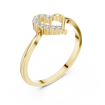 0.10 Carat Diamond Asymmetrical Open Heart Ring | Yellow Gold