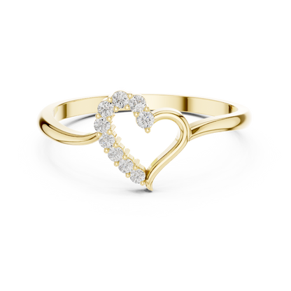 0.10 Carat Diamond Asymmetrical Open Heart Ring | Yellow Gold