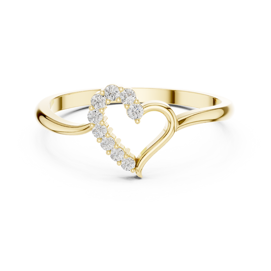 0.10 Carat Diamond Asymmetrical Open Heart Ring | Yellow Gold