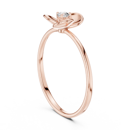 0.07 Carat Diamond Three Petal Flower Ring | Yellow Gold