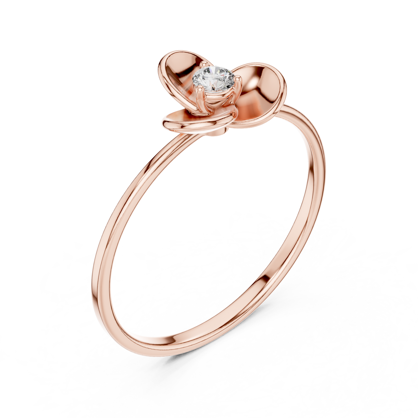 0.07 Carat Diamond Three Petal Flower Ring | Yellow Gold