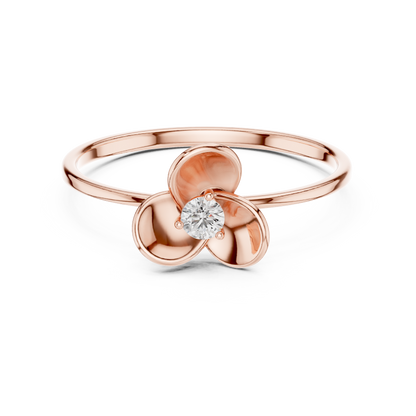 0.07 Carat Diamond Three Petal Flower Ring | Yellow Gold