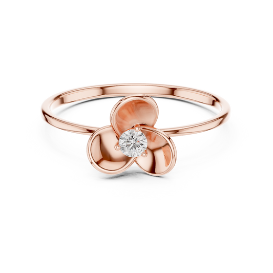0.07 Carat Diamond Three Petal Flower Ring | Yellow Gold