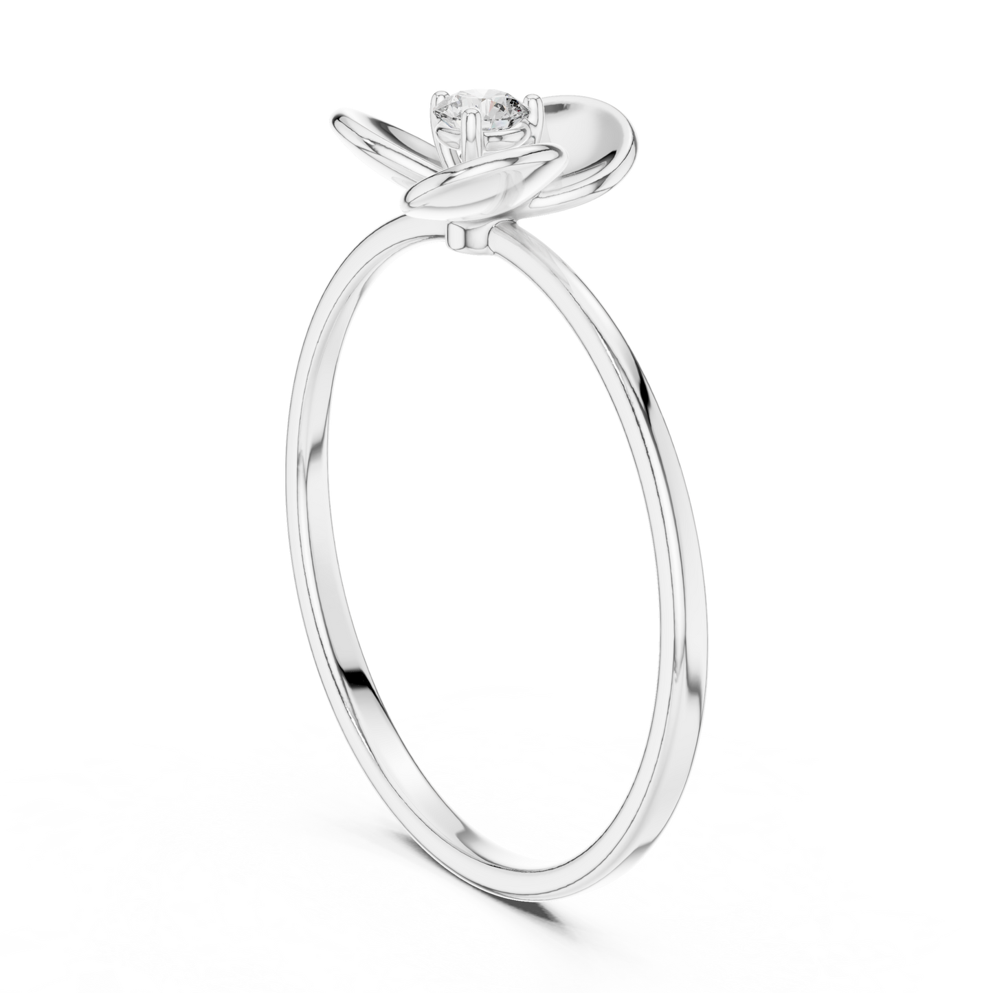 0.07 Carat Diamond Three Petal Flower Ring | Yellow Gold